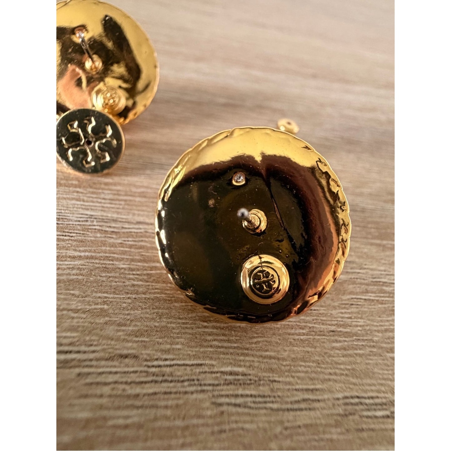 Tory Burch Faux Pearl Logo Stud Earrings Gold Tone New