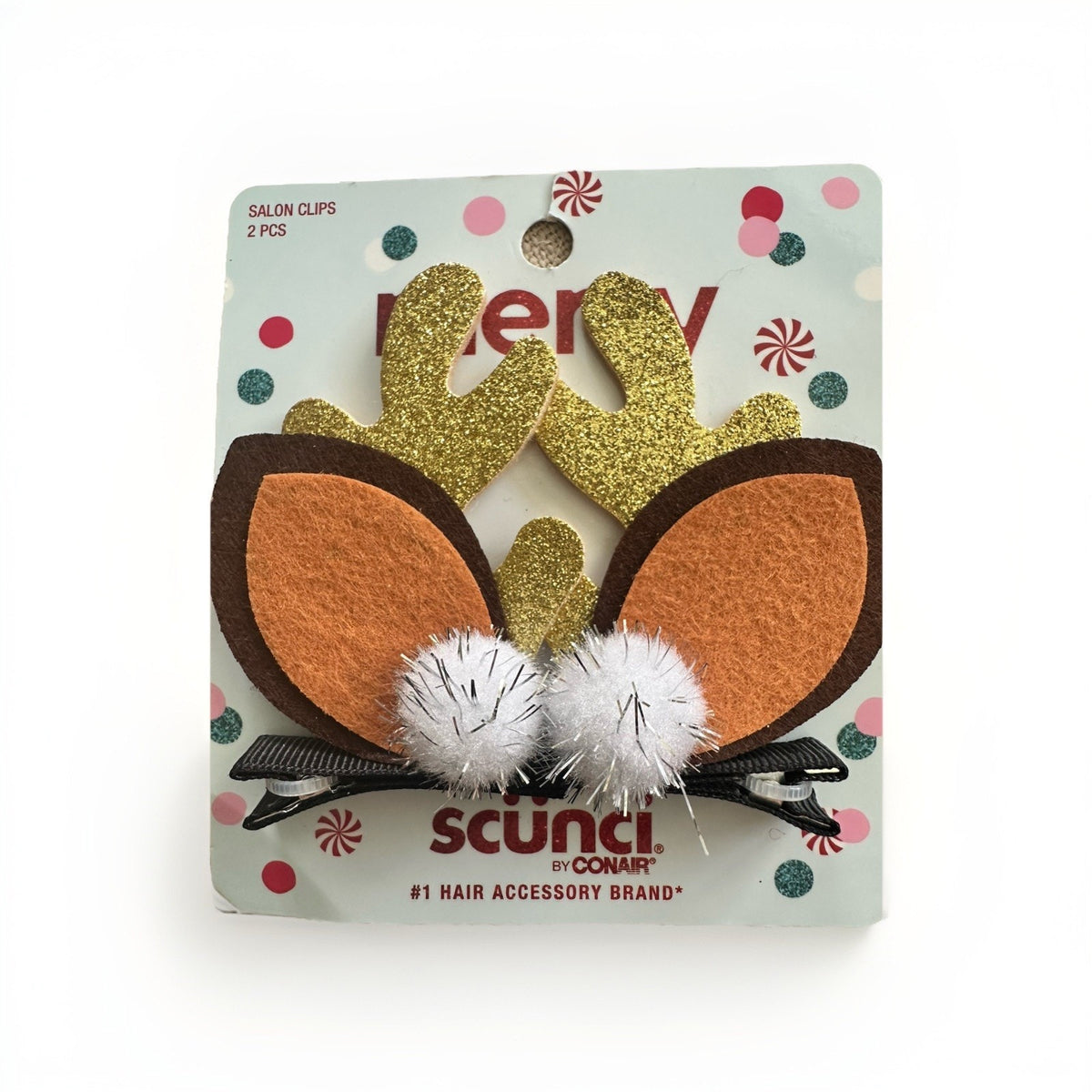 Scünci Christmas Reindeer Hair Clip Set – 3 Glitter Bows + 1 Antler Clips
