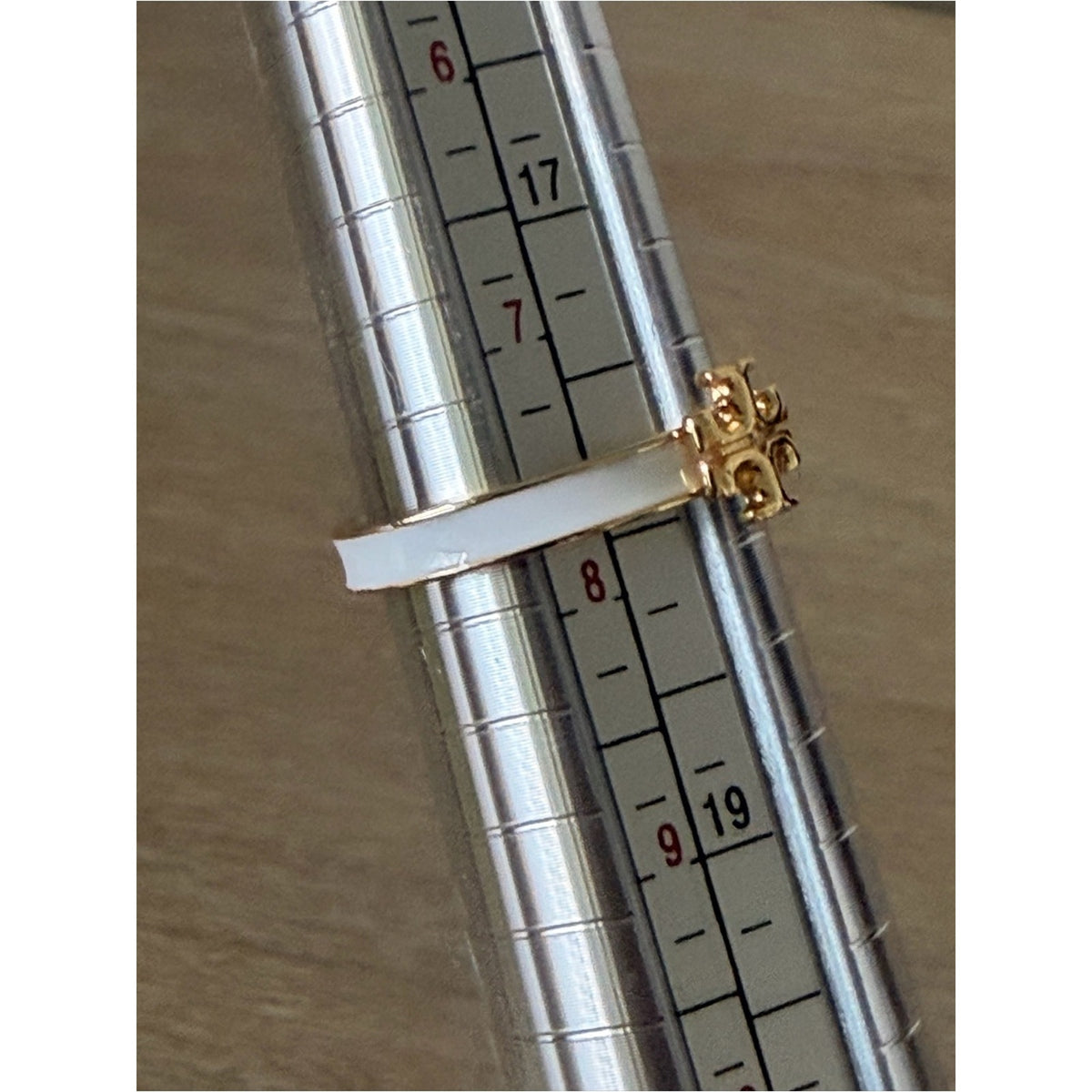 Tory Burch Gold-Tone White Enamel Double T Ring Size 8 New