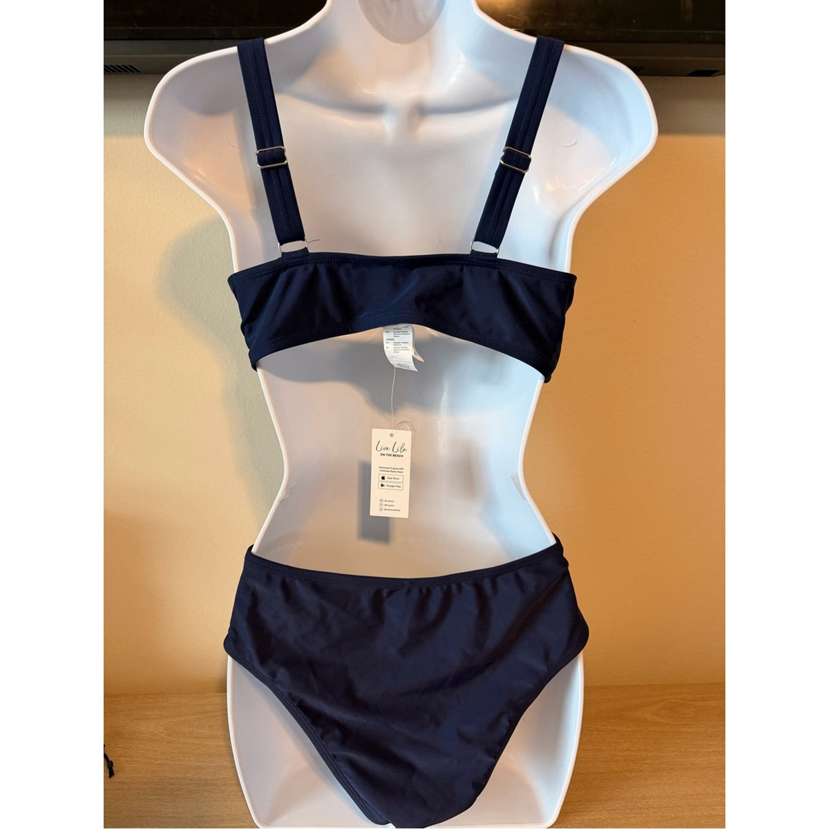 NWT Cupshe Navy White Crochet Trim Bikini Set Size S Adjustable Swim