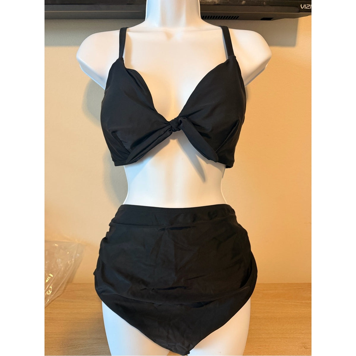 CUPSHE Black Bikini Set High Waisted Tie Front Swimwear Size XL