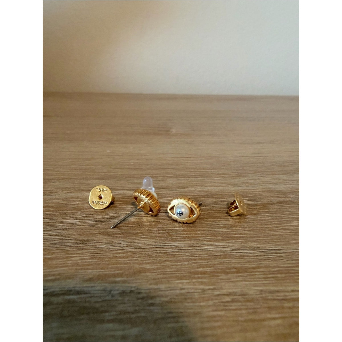 Tory Burch Gold Eye Faux Pearl Stud Earrings New