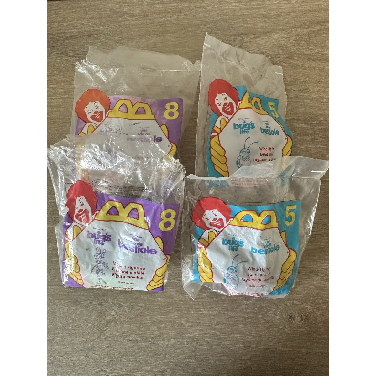 Vintage 1998 McDonald’s A Bug’s Life Toy Lot Francis Wind-Up & Mobile (4 pcs)