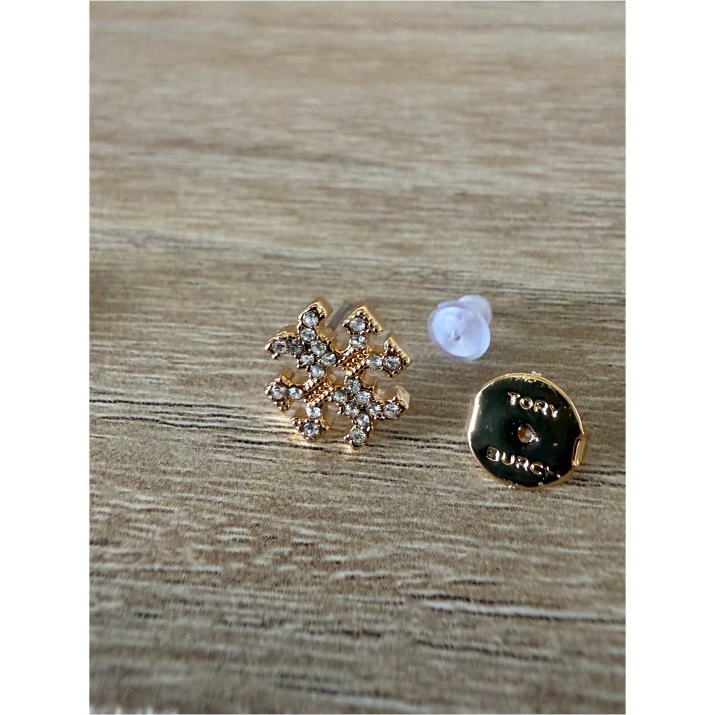 Tory Burch Icon Pavé Stud Earrings Gold-tone Crystal Double T Logo