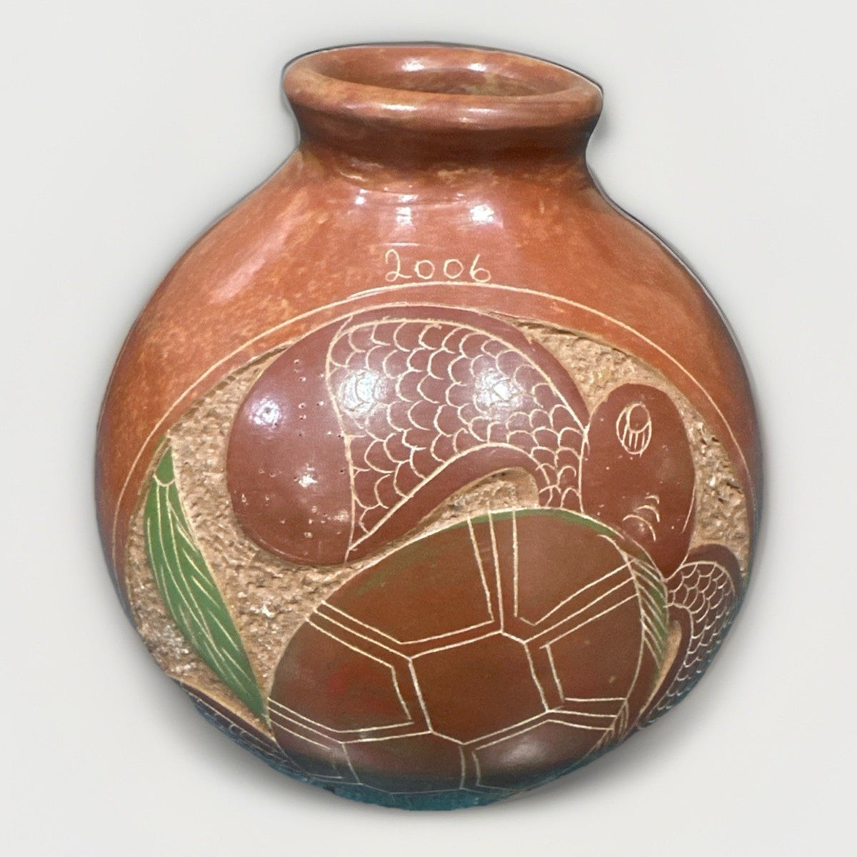 Costa Rica Guaitil Pottery Vase Turtle Motif Handmade Chorotega Folk Art