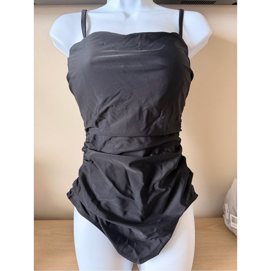 Cupshe One Piece Swimsuit Black Ruched Open Back Strappy NWT Size Medium