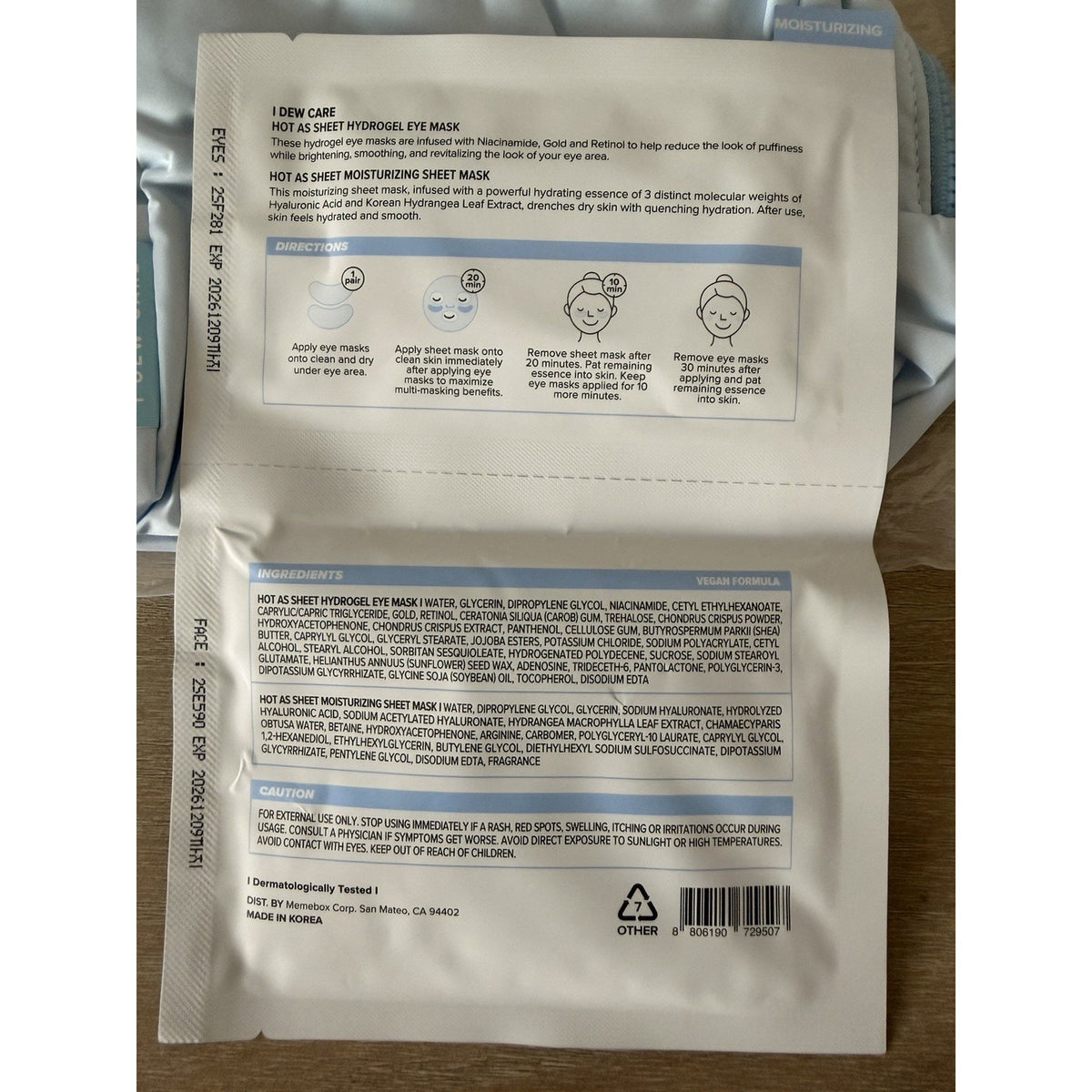 I Dew Care Hot As Sheet Face Eye Mask & Blue Cosmetic Bag Set New