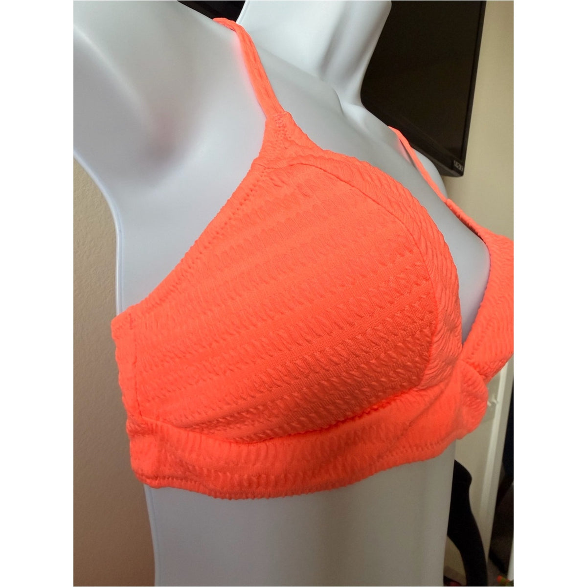 CUPSHE NWT Bright Coral Textured Bikini Set Medium High Waisted Swimwear