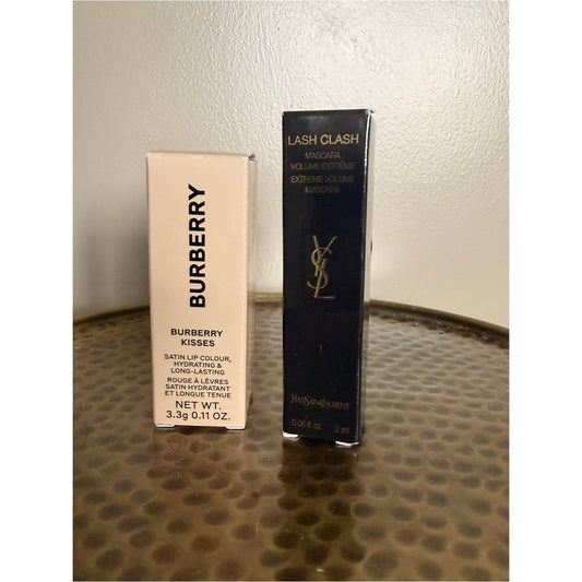 Burberry Kisses Satin Lip Colour & YSL Lash Clash Mascara Luxury Beauty bundle