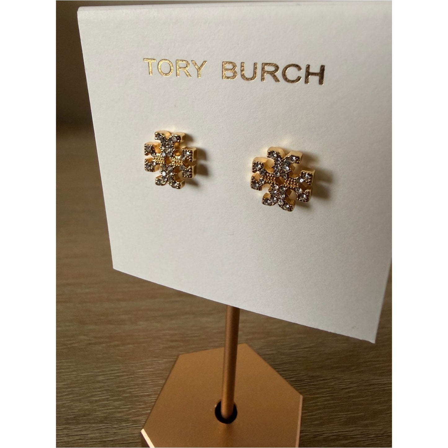 Tory Burch Icon Pavé Stud Earrings Gold-tone Crystal Double T Logo