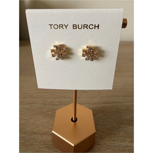 Tory Burch Icon Pavé Stud Earrings Gold-tone Crystal Double T Logo