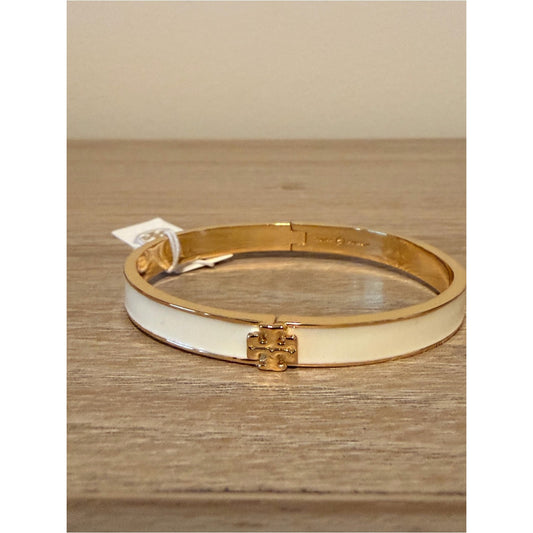 Tory Burch Kira Enamel Bracelet Ivory Gold Bangle Medium New