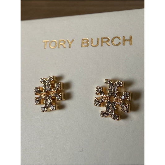 Tory Burch Icon Pavé Stud Earrings Gold-tone Crystal Double T Logo