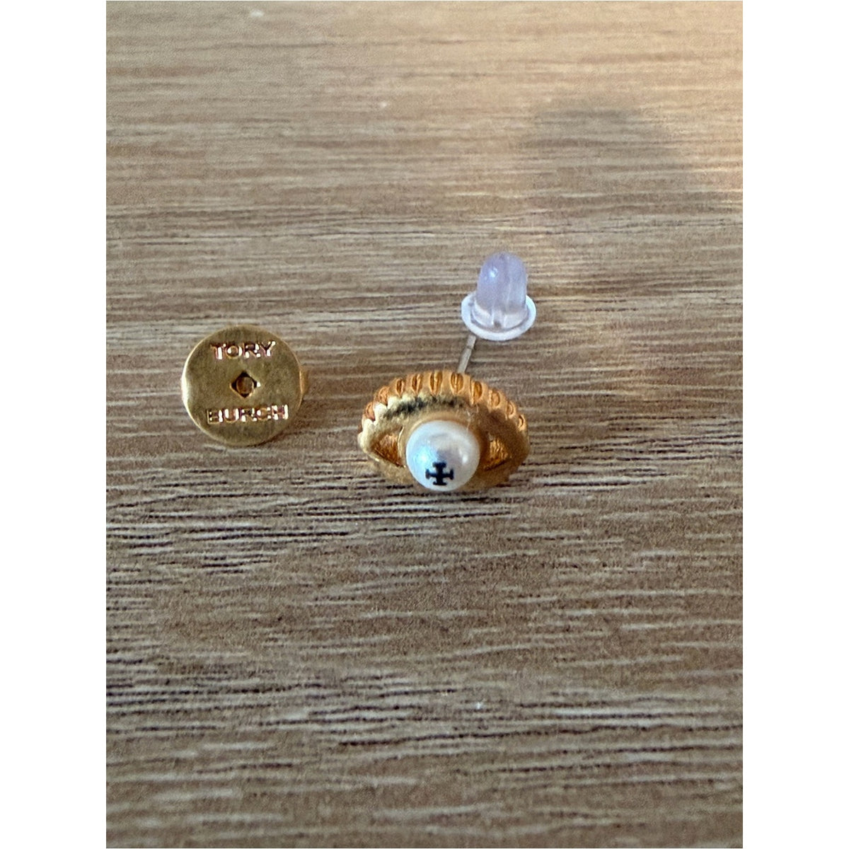 Tory Burch Gold Eye Faux Pearl Stud Earrings New