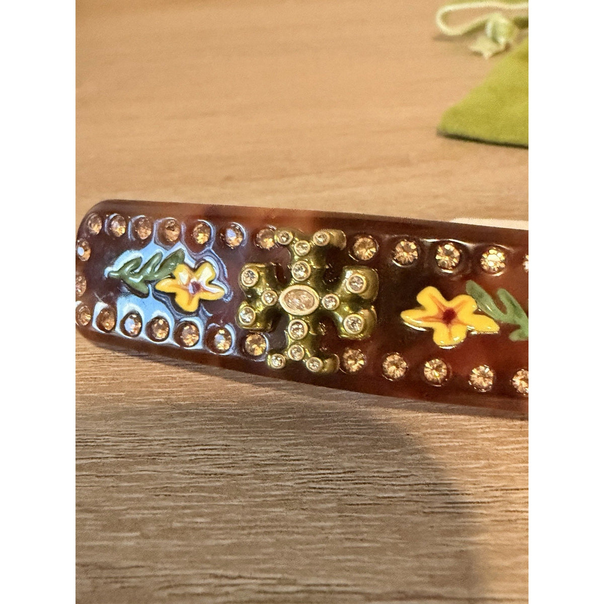 Tory Burch Resin Crystal Floral Tortoise Hair Barrette Clip