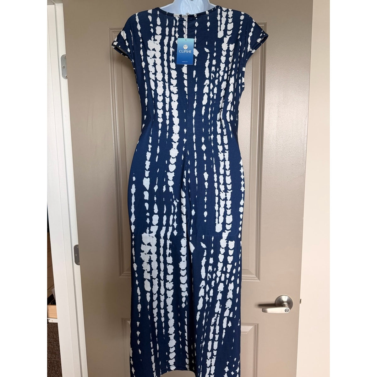 NWT Cupshe Blue White Tie Dye Twist Front Midi Dress Size Small