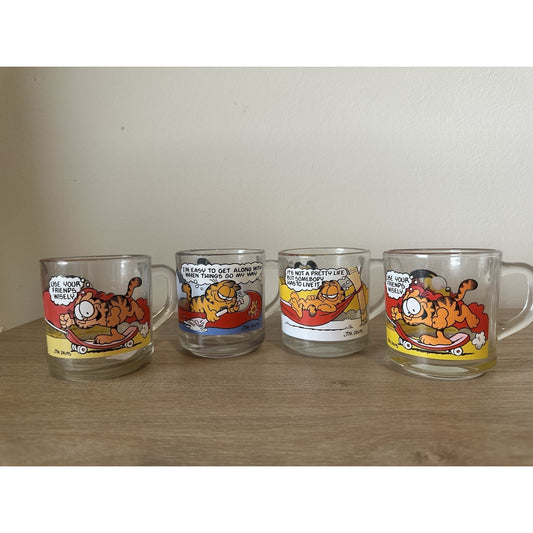 1978 McDonald’s Garfield Odie Glass Mug Set of 4 Vintage Promo Cartoon