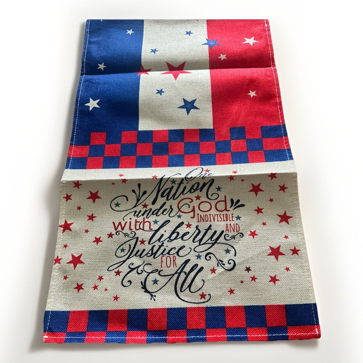Patriotic Table Runner Red White Blue Stars Checks 4th of July Decor