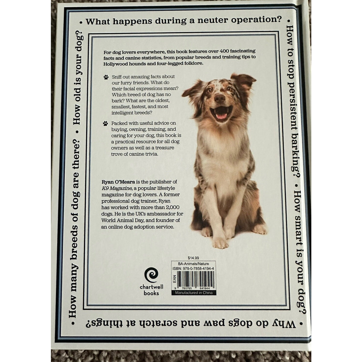 Amazing Dog Facts & Trivia Book Ryan O’Meara Dog Lover Gift Humor