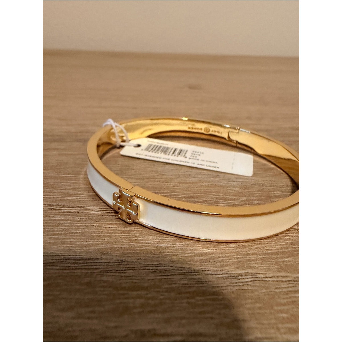 Tory Burch Kira Enamel Bracelet Ivory Gold Bangle Medium New