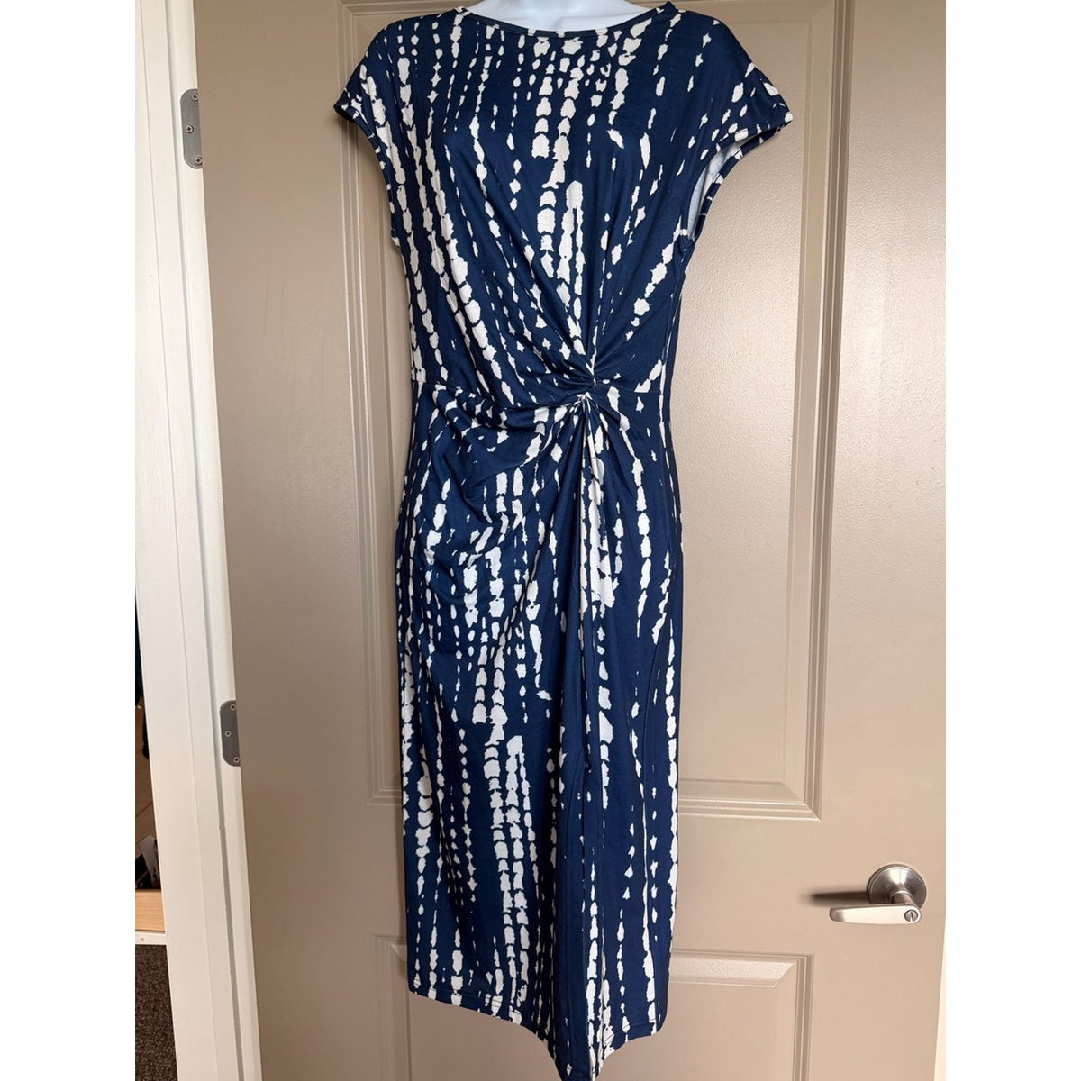 NWT Cupshe Blue White Tie Dye Twist Front Midi Dress Size Small