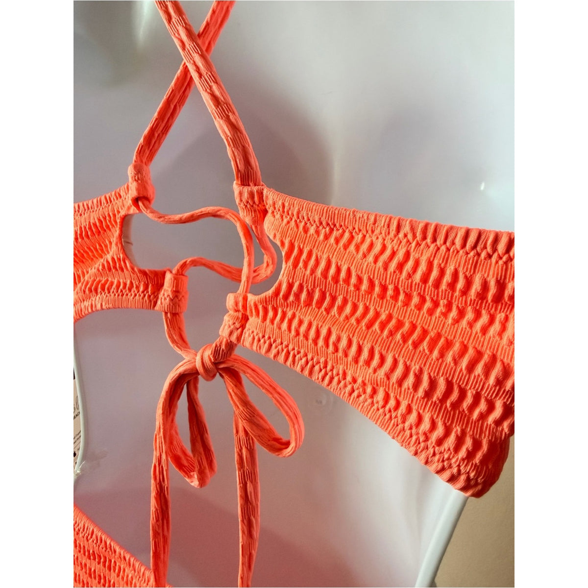 CUPSHE NWT Bright Coral Textured Bikini Set Medium High Waisted Swimwear