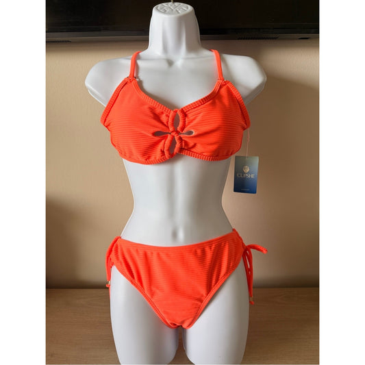 CUPSHE Neon Coral Ribbed Bikini Set Mixed Sizes S Top L Bottom