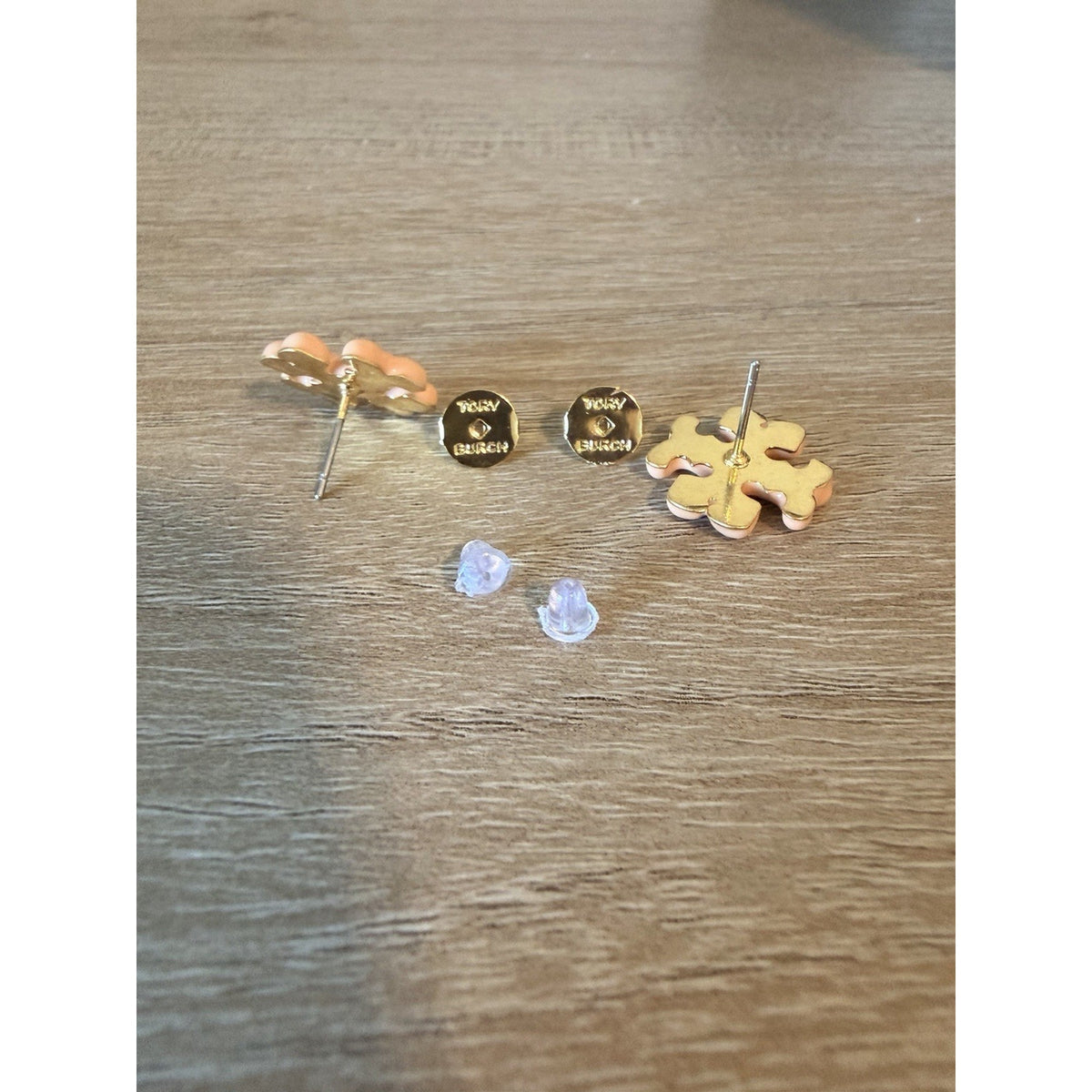 Tory Burch Pink Enamel Logo Stud Earrings Gold Tone New