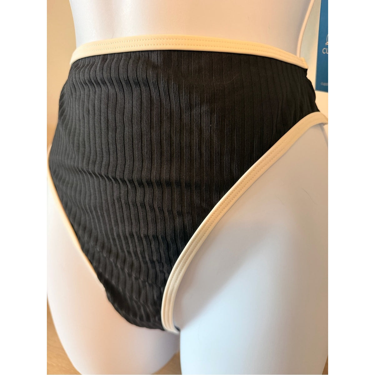 NWT Cupshe Black Cream Ribbed High Waisted Bikini Set Size M