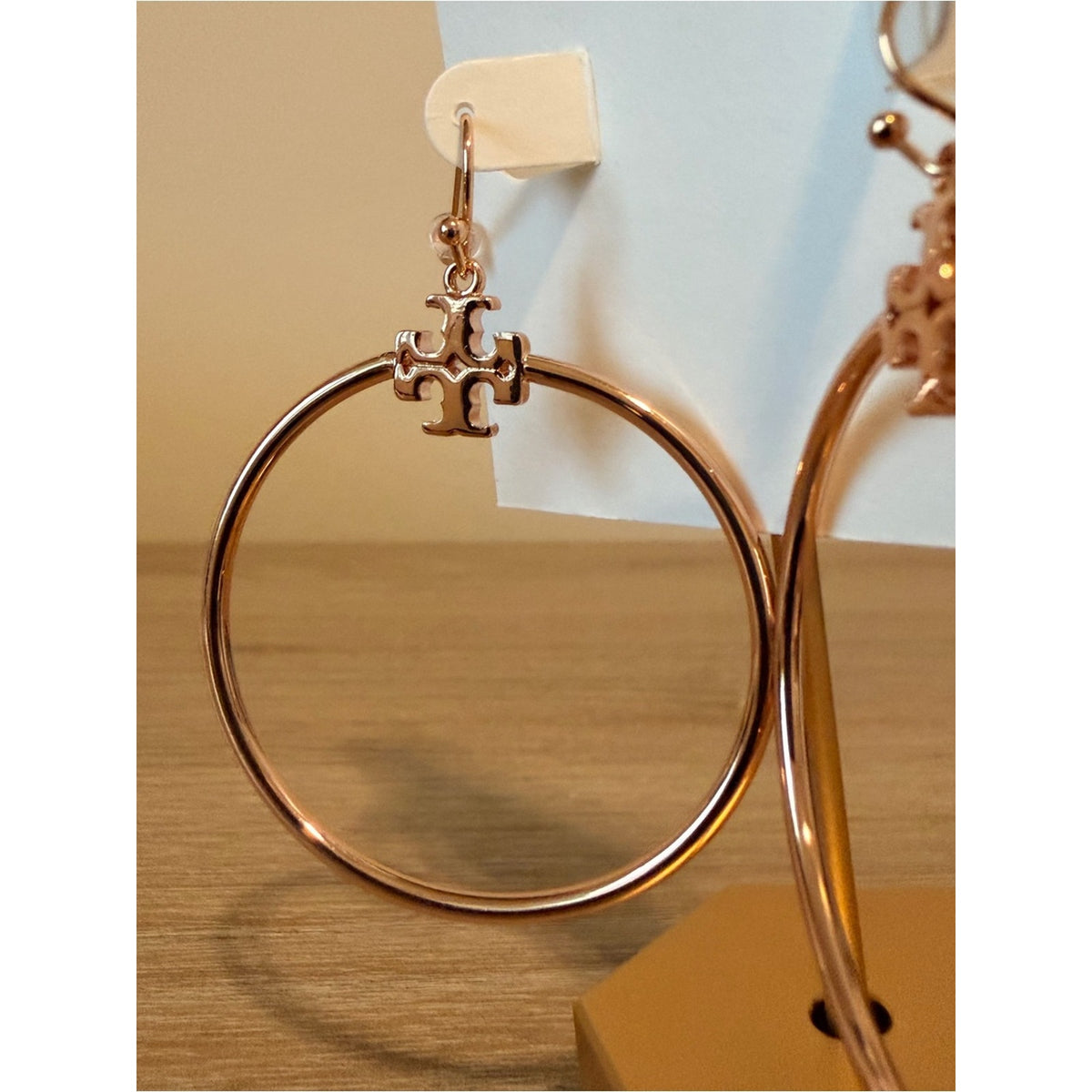 Tory Burch Rose Gold-Tone Logo Hoop Drop Earrings – New