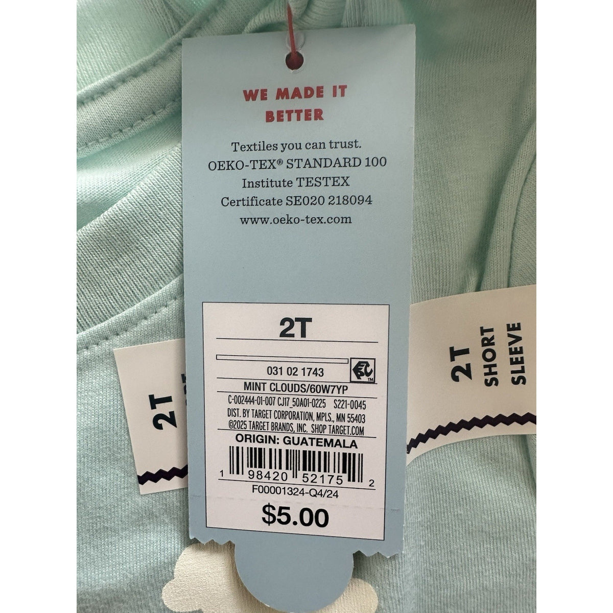 Cat & Jack Toddler Girl T-Shirt Size 2T Mint Cloud Graphic Short Sleeve NEW
