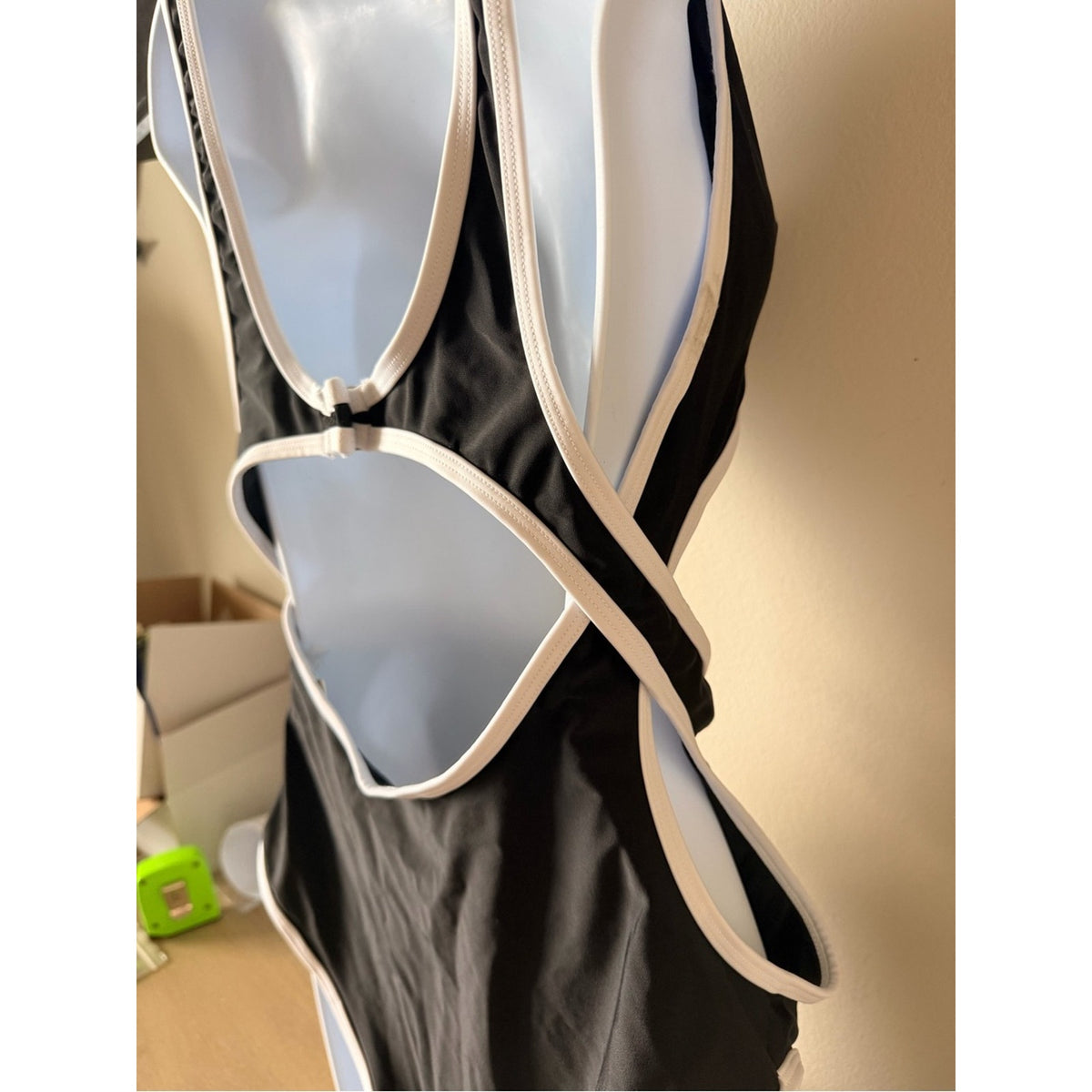 Cupshe One Piece Swimsuit Black White Trim Cutout Open Back NWT Size Medium