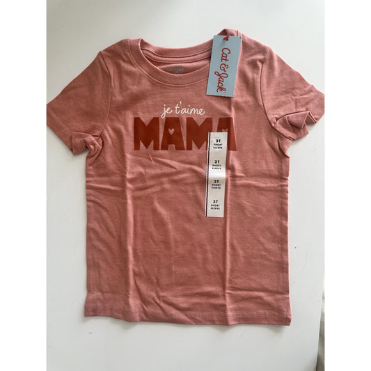 Cat & Jack Toddler Girl T-Shirt 3T “Je t’aime Mama” Short Sleeve Pink NWT