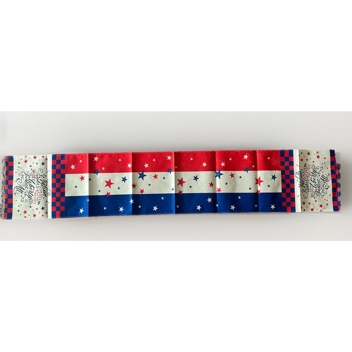 Patriotic Table Runner Red White Blue Stars Checks 4th of July Decor
