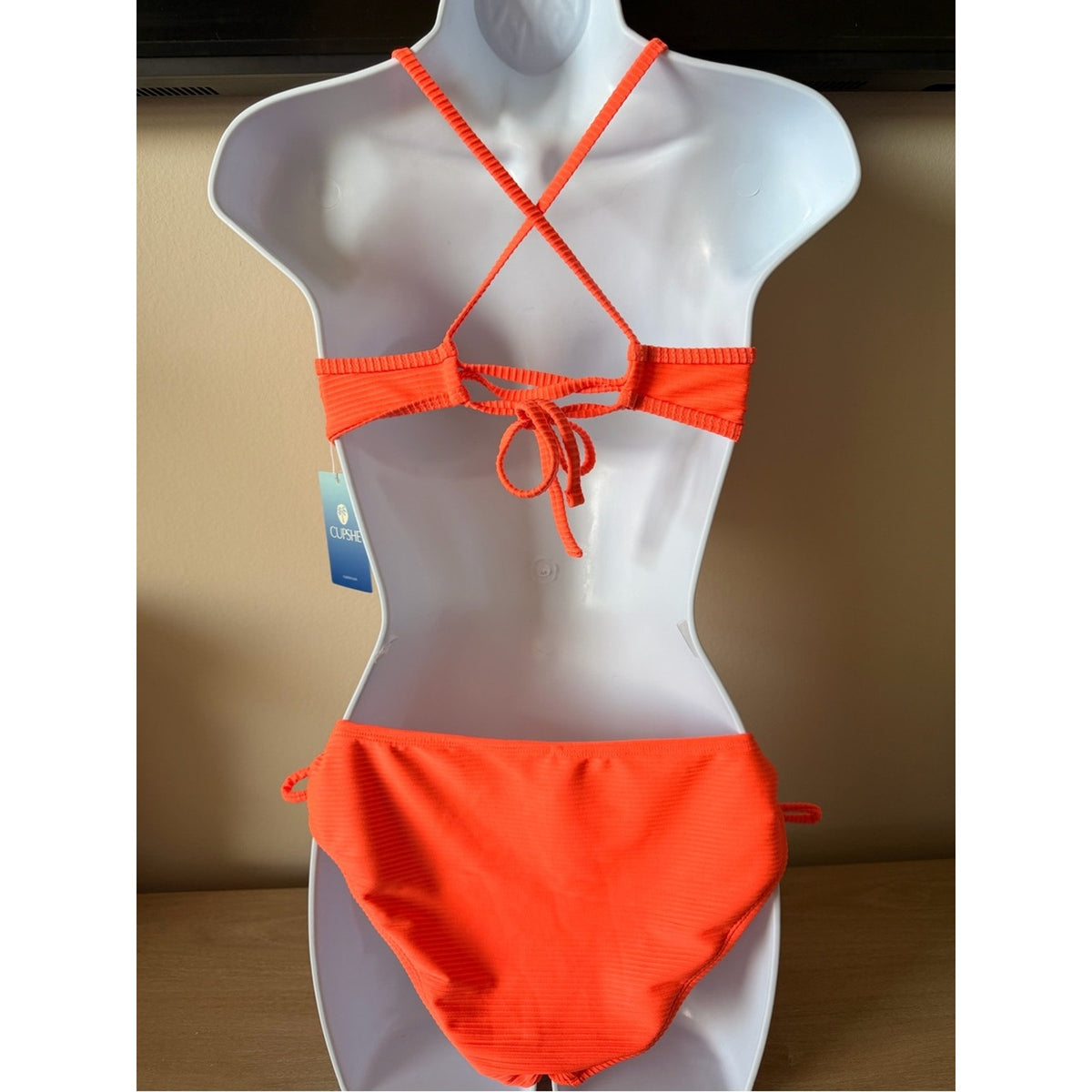 CUPSHE Neon Coral Ribbed Bikini Set Mixed Sizes S Top L Bottom