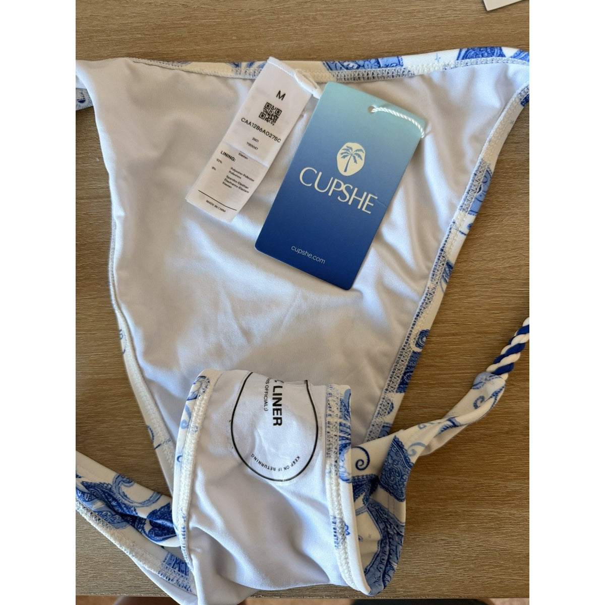 Cupshe Bikini Set M Blue White Paisley Underwire Rope Strap Swimsuit NWT