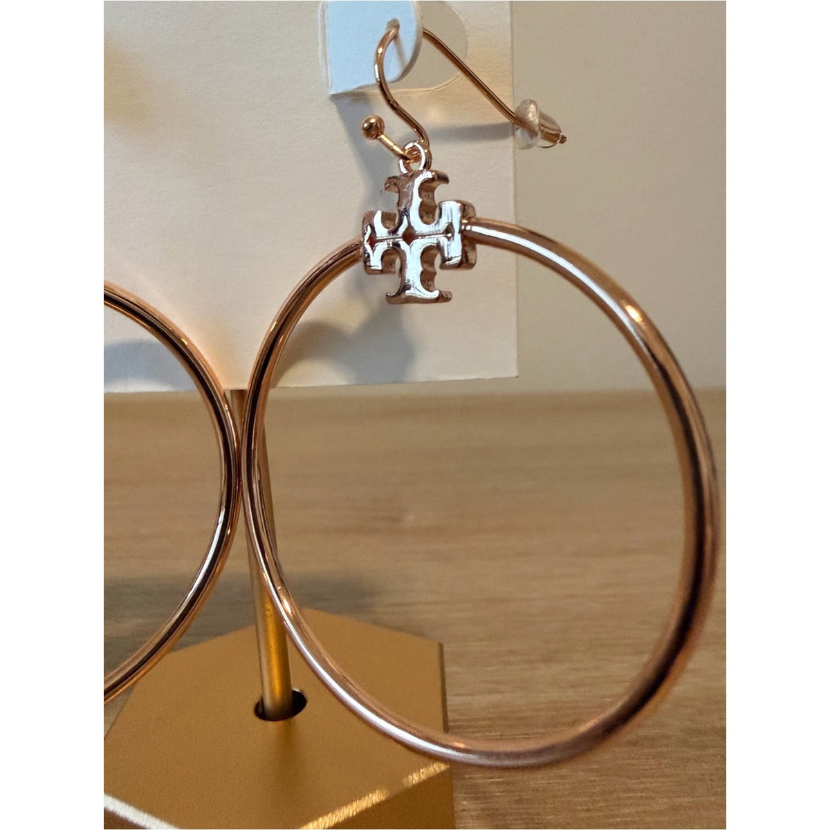 Tory Burch Rose Gold-Tone Logo Hoop Drop Earrings – New