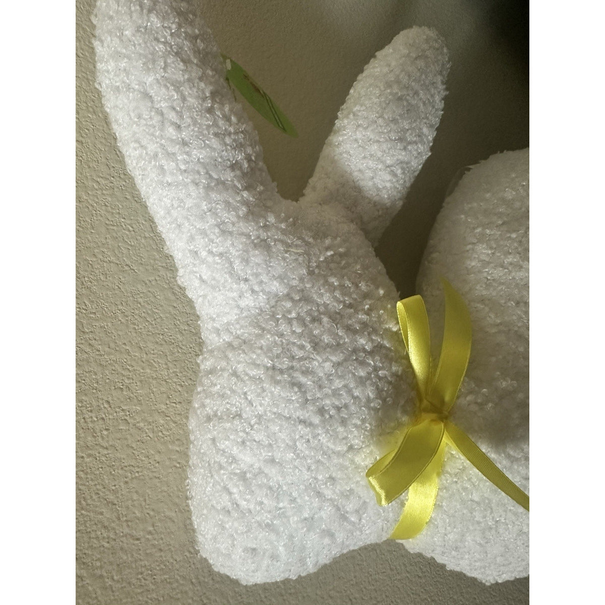 Fluffy White Bunny Rabbit Decorative Pillow Plush w/ Yellow Bow - Home Decor