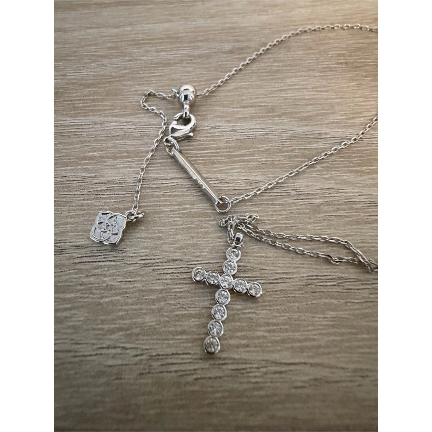 Kendra Scott Silver Tone Crystal Cross Adjustable Slider Necklace