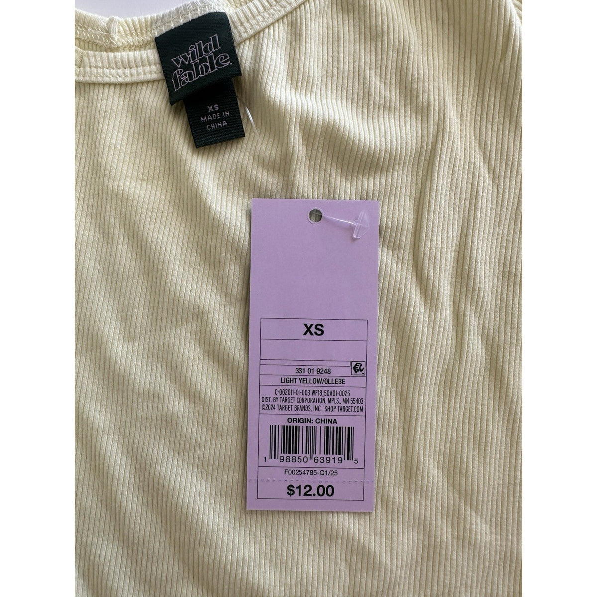 Wild Fable Ribbed Knit Short Sleeve Top XS Light Yellow NWT