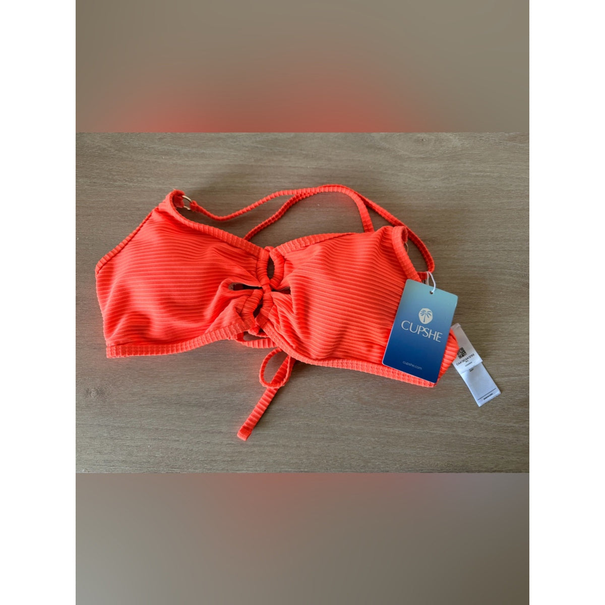CUPSHE Neon Coral Ribbed Bikini Set Mixed Sizes S Top L Bottom