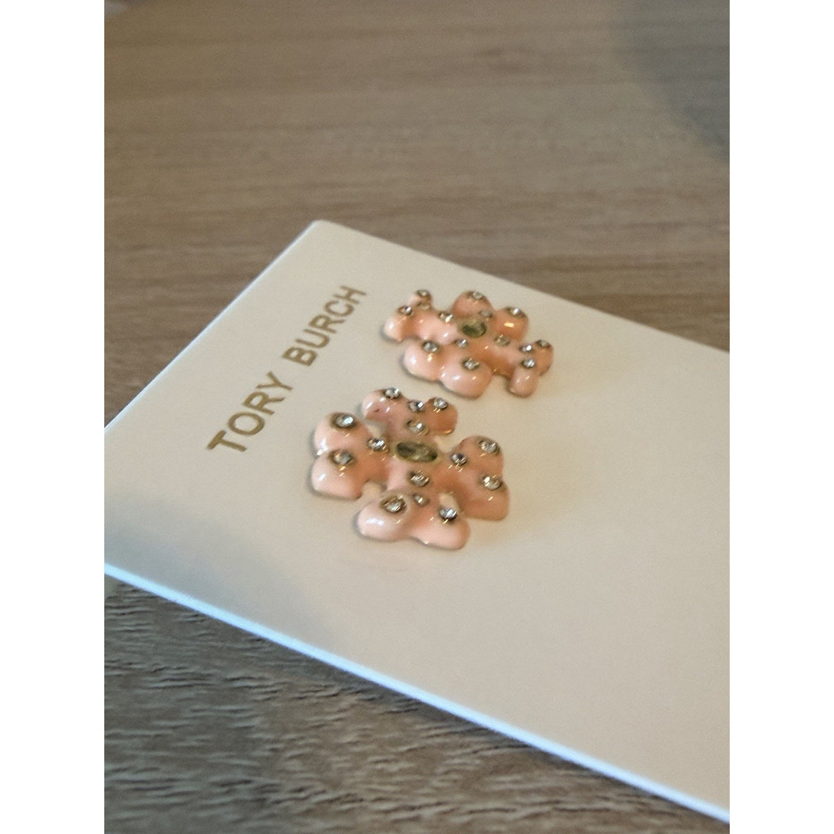 Tory Burch Pink Enamel Logo Stud Earrings Gold Tone New