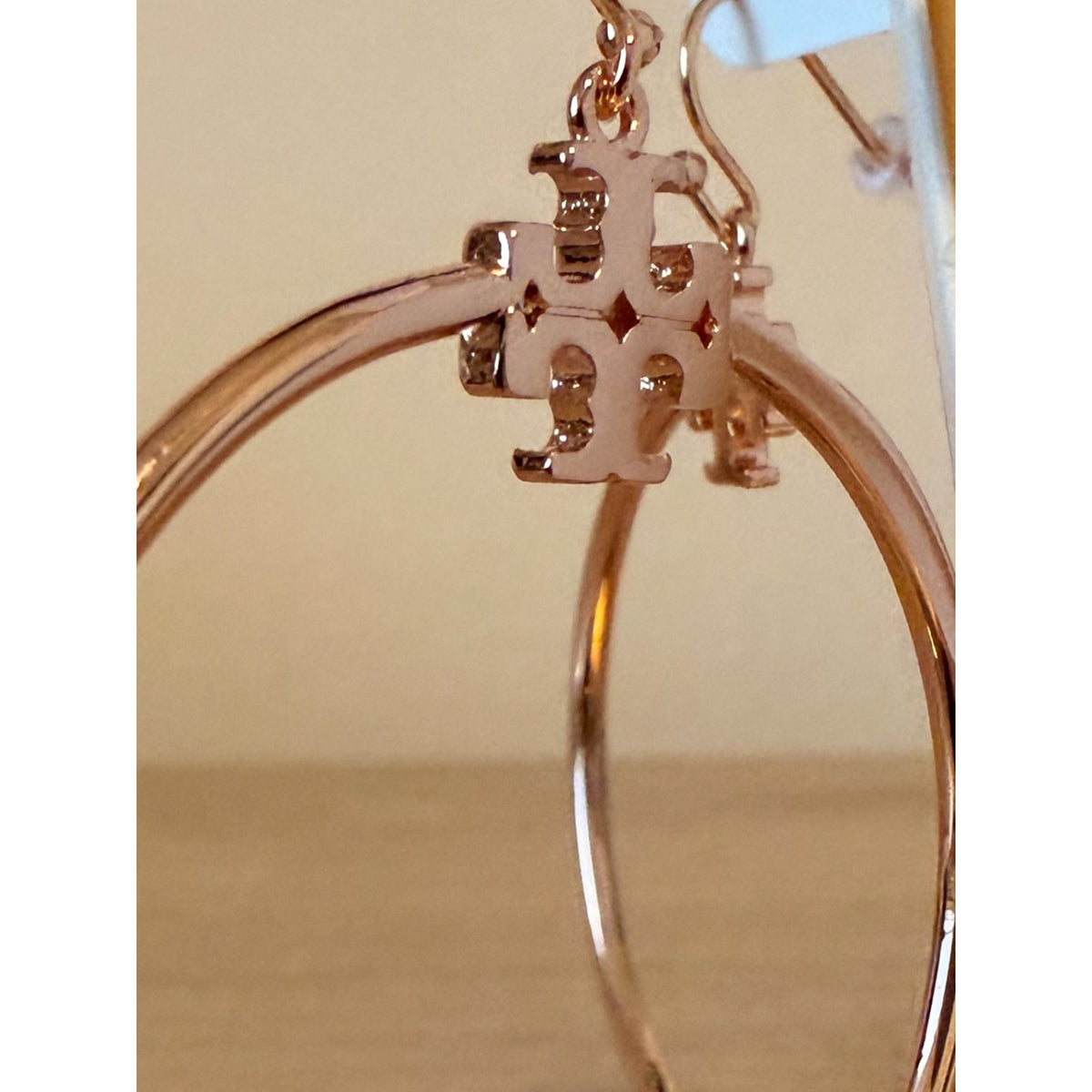 Tory Burch Rose Gold-Tone Logo Hoop Drop Earrings – New