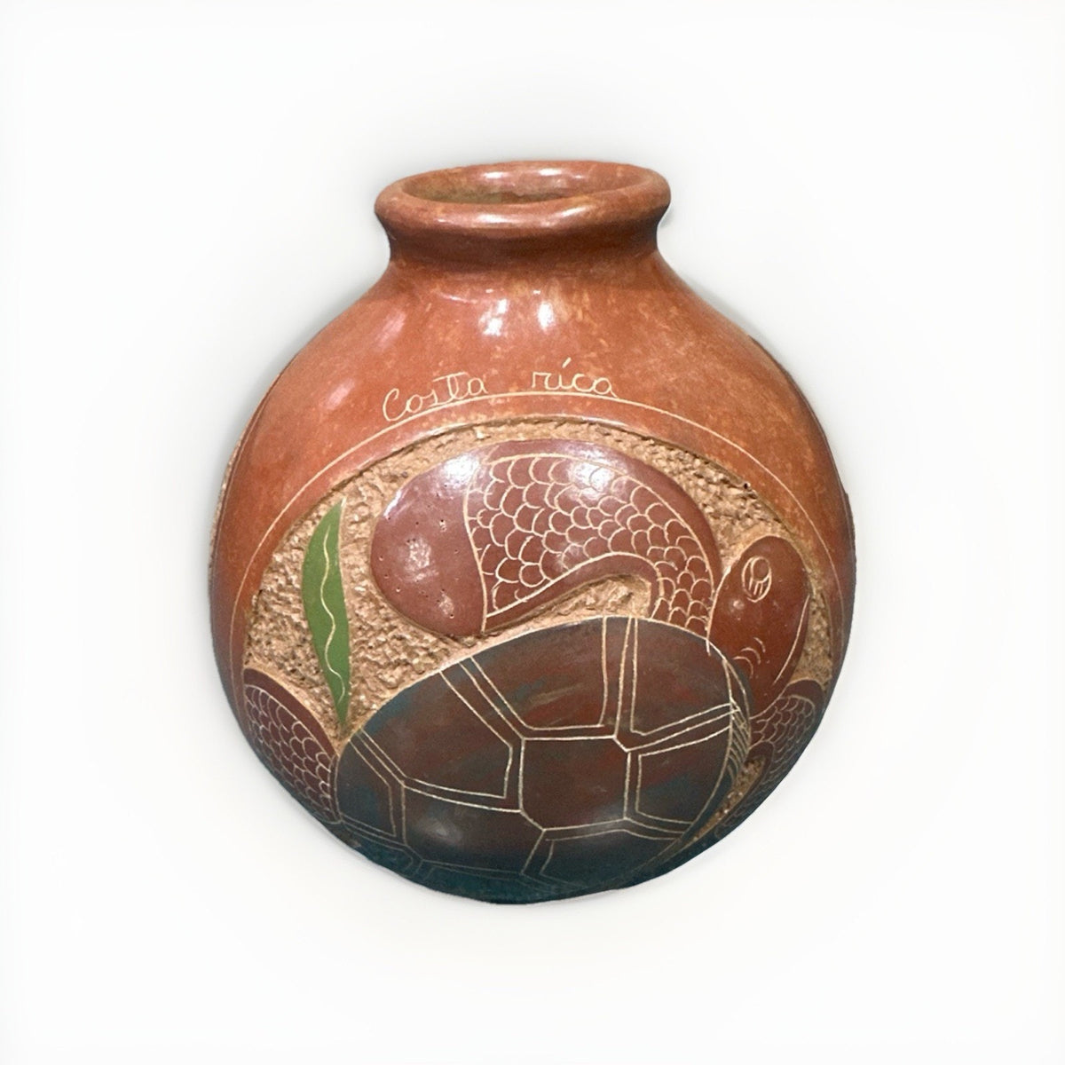 Costa Rica Guaitil Pottery Vase Turtle Motif Handmade Chorotega Folk Art