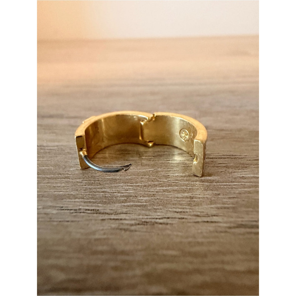 Tory Burch Gold Tone Blue Enamel Double T Huggie Hoop Earrings