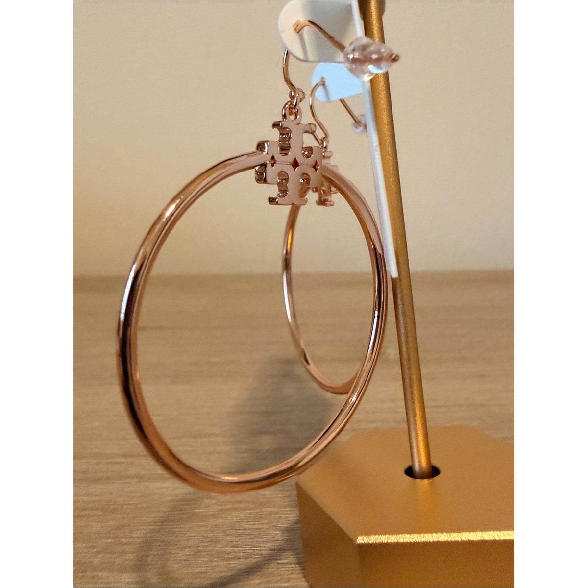 Tory Burch Rose Gold-Tone Logo Hoop Drop Earrings – New