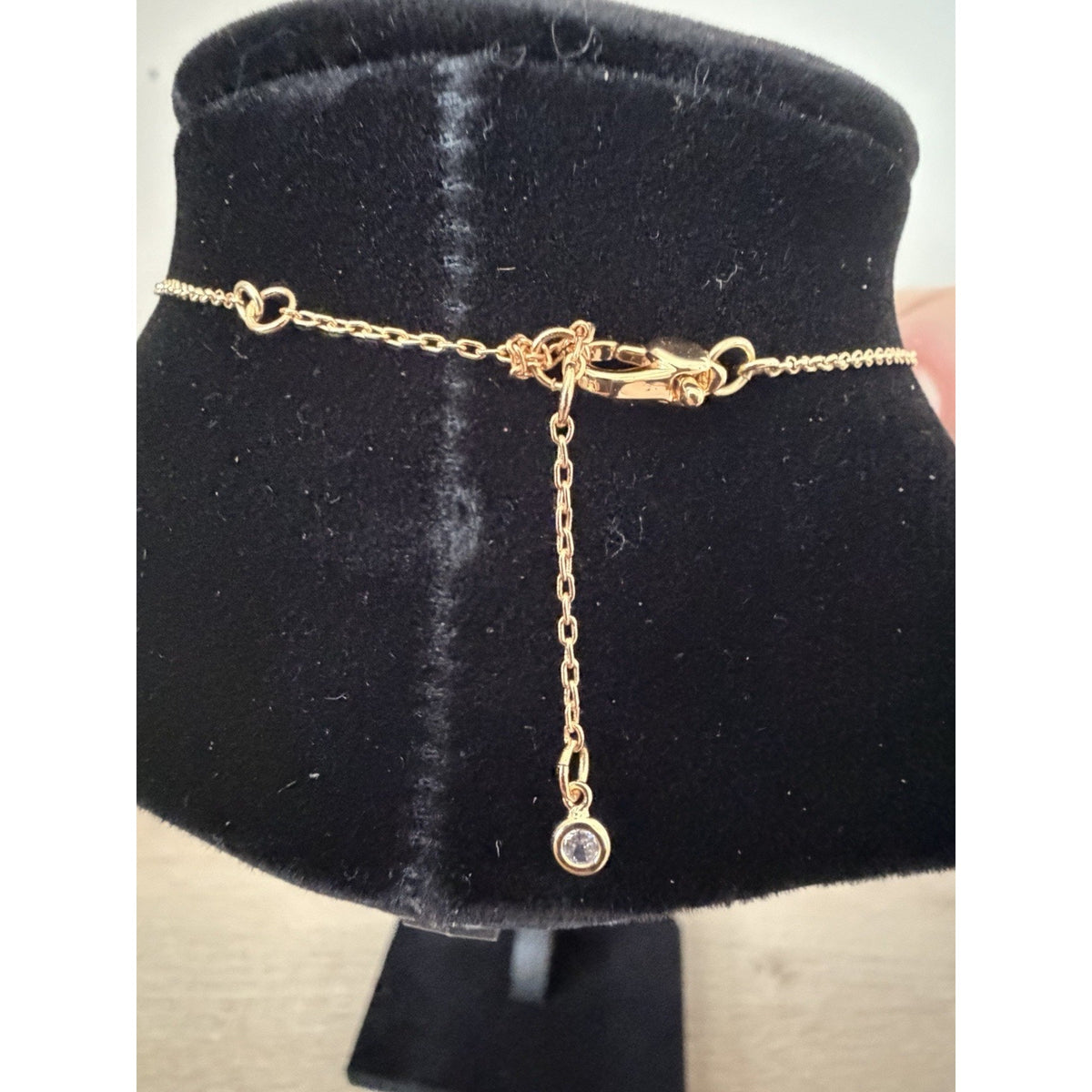 Kate Spade Double Heart Necklace Gold Tone Rhinestone Pendant Adjustable