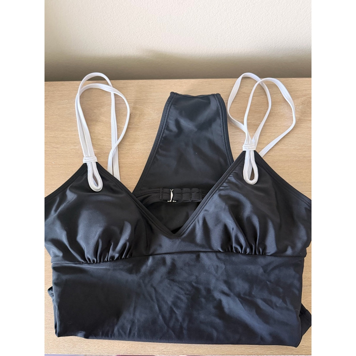 Cupshe Black Ruched Open Back One Piece Swimsuit Medium NWT