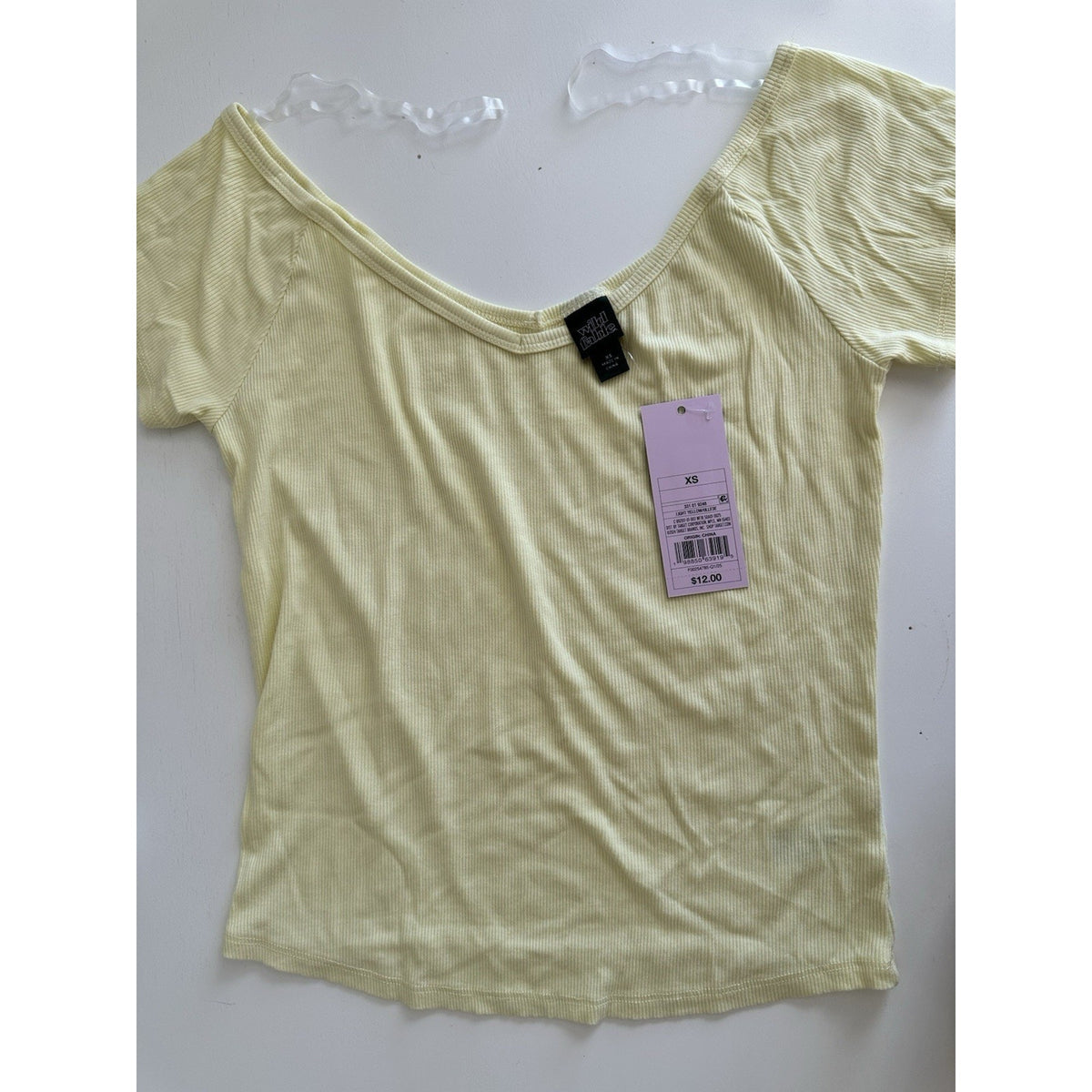 Wild Fable Ribbed Knit Short Sleeve Top XS Light Yellow NWT