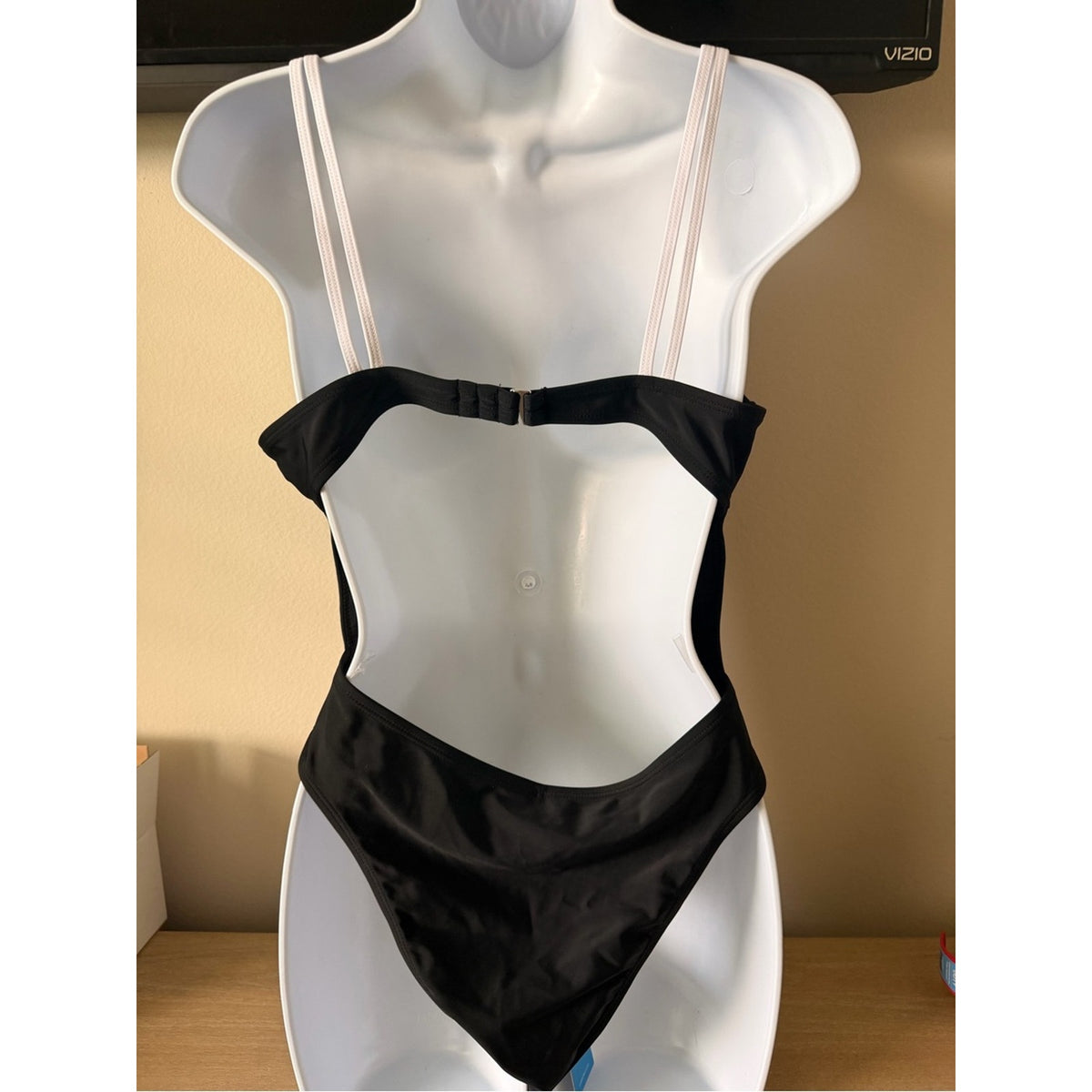 Cupshe Black Ruched Open Back One Piece Swimsuit Medium NWT